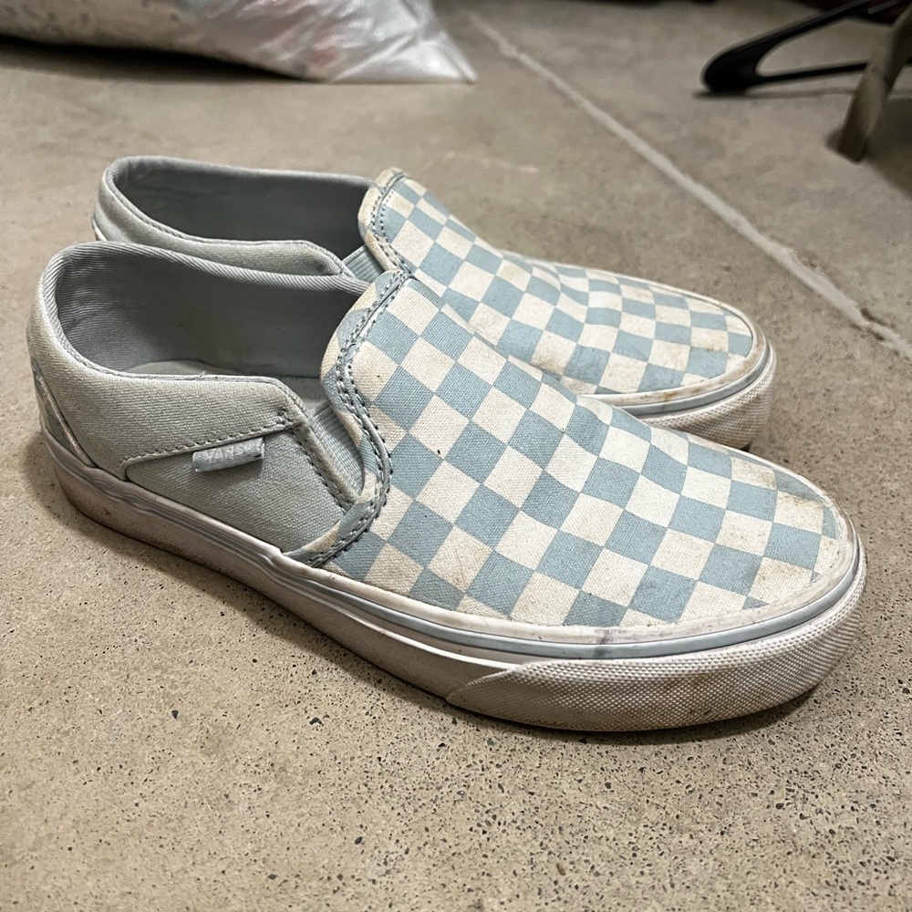 Checkered blue canvas vans